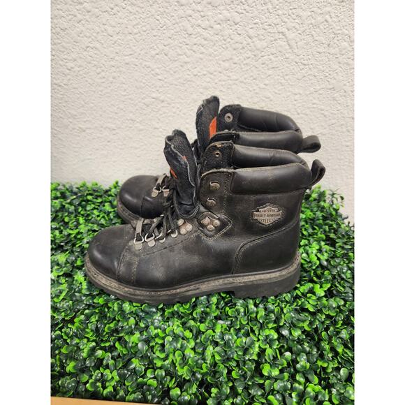 Vintage Y2K Harley Davidson Chunky Black Leather Combat Boots Biker Men’s 8.5